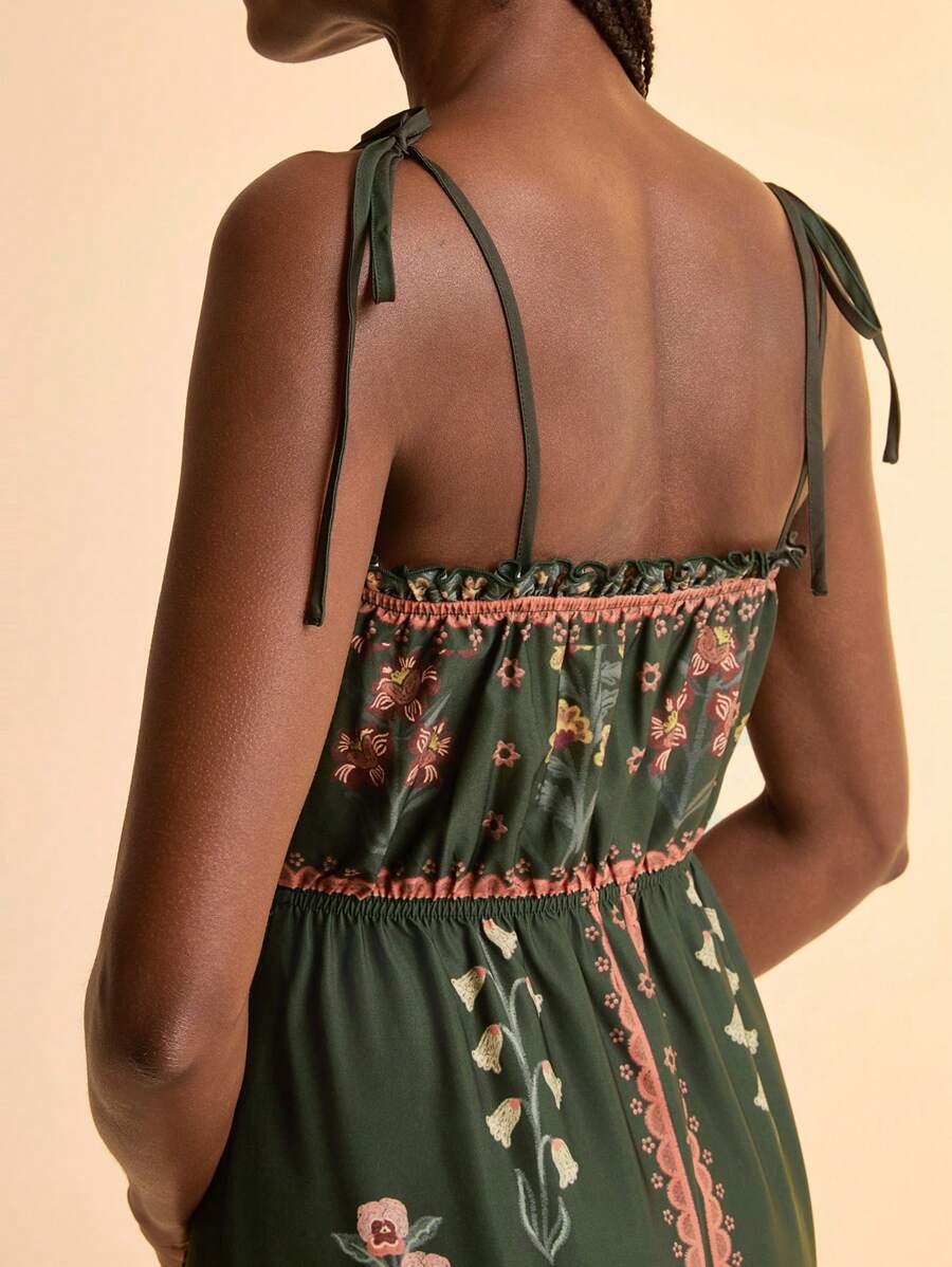 Vestido Largo Floral Tropical con Volados Boho