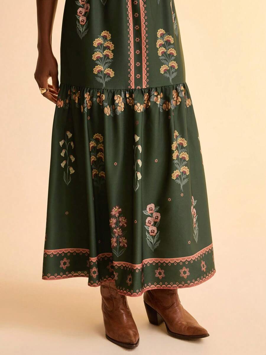 Vestido Largo Floral Tropical con Volados Boho