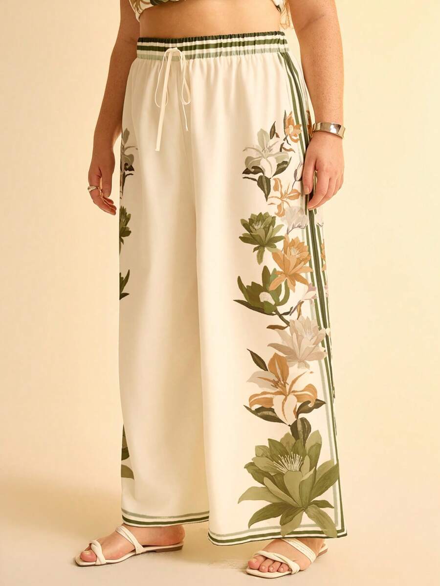 Pantalón Boho Tropical Amarillo Floral Plus Size