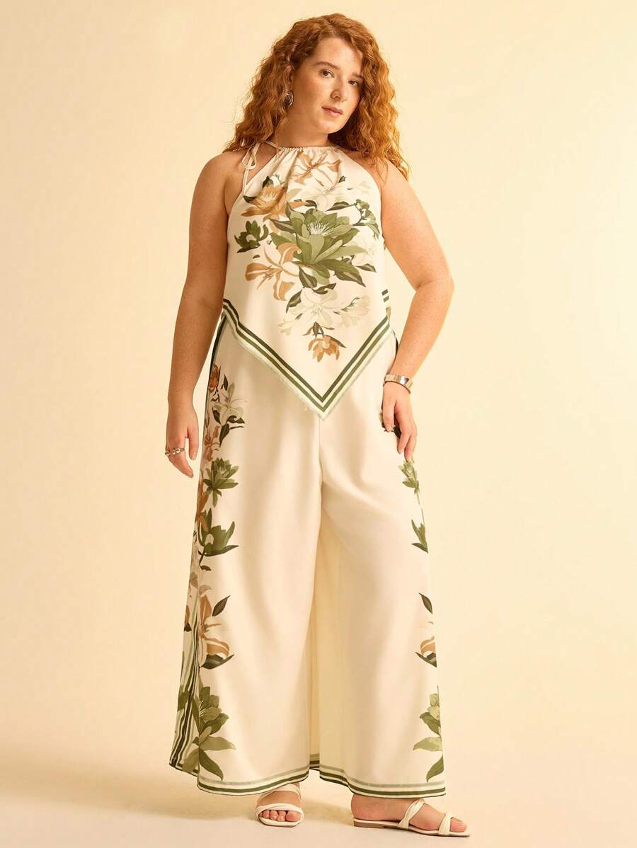 Pantalón Boho Tropical Amarillo Floral Plus Size