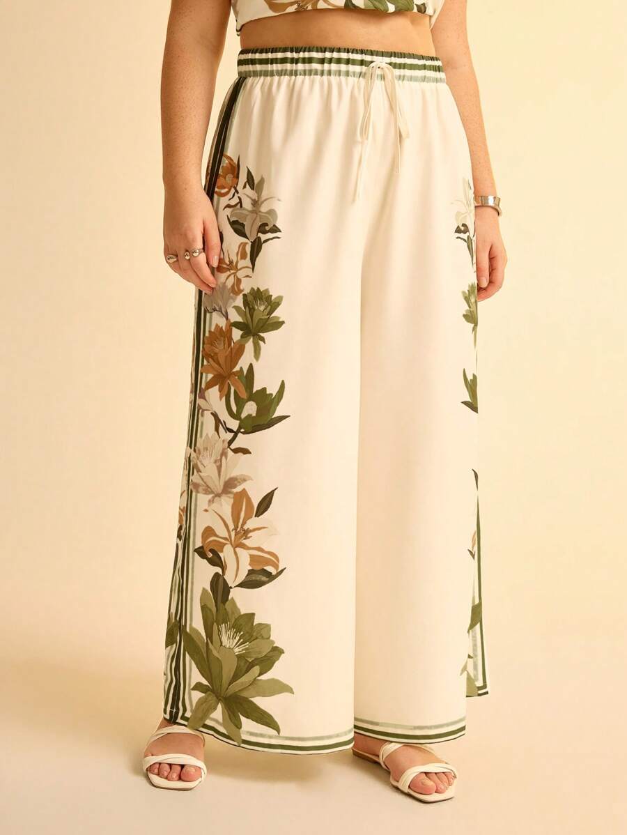 Pantalón Boho Tropical Amarillo Floral Plus Size