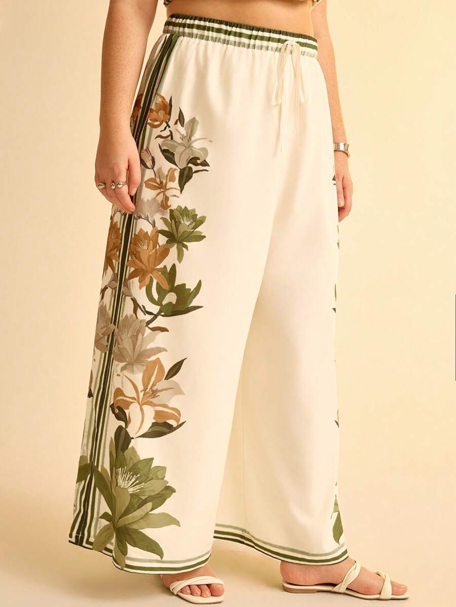 Pantalón Boho Tropical Amarillo Floral Plus Size