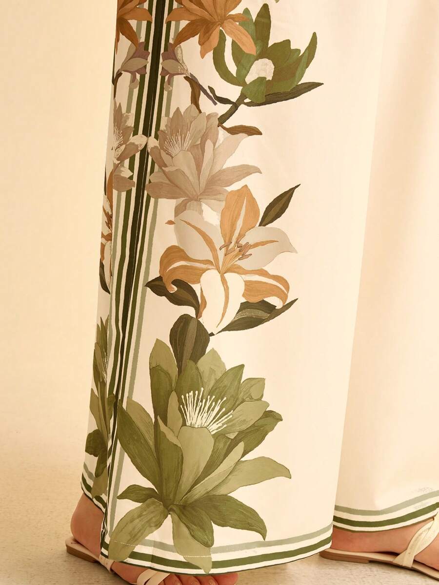 Pantalón Boho Tropical Amarillo Floral Plus Size