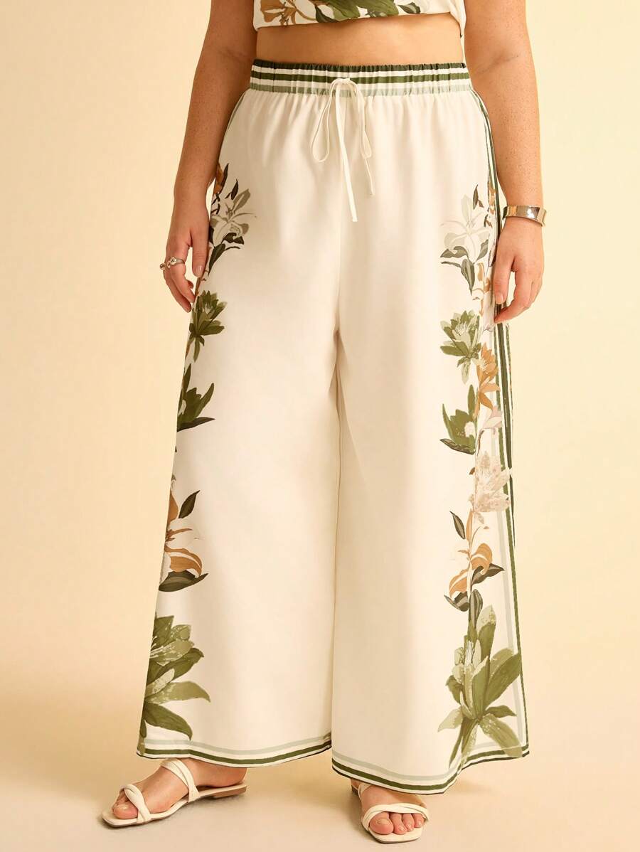 Pantalón Boho Tropical Amarillo Floral Plus Size
