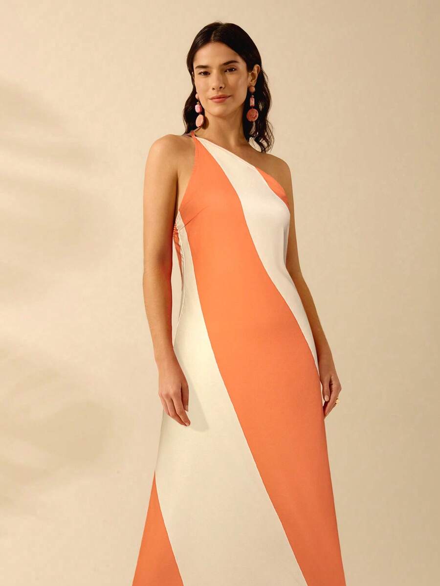 Vestido Halter Boho Multicolor de Playa con Hombro Único