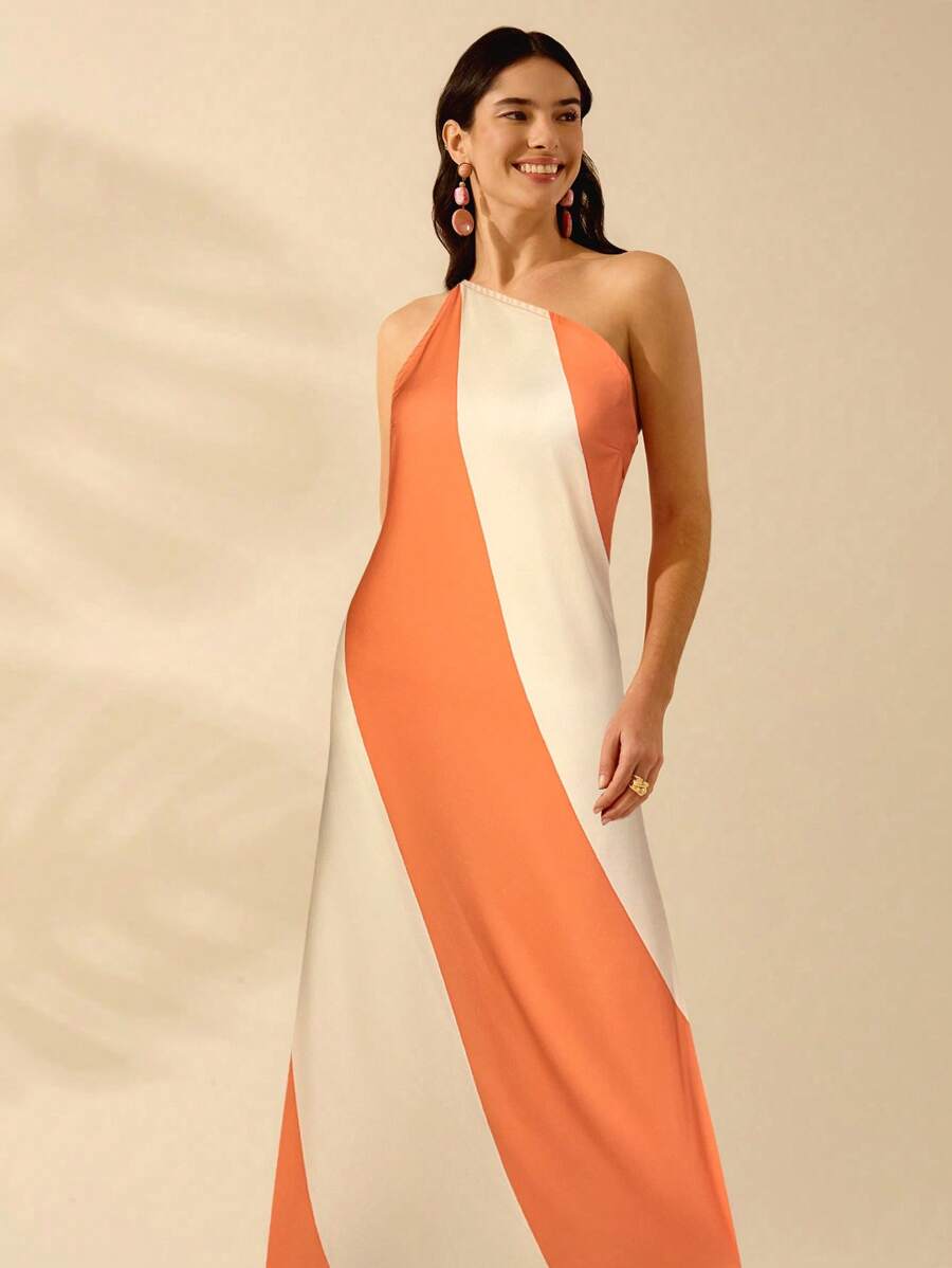 Vestido Halter Boho Multicolor de Playa con Hombro Único