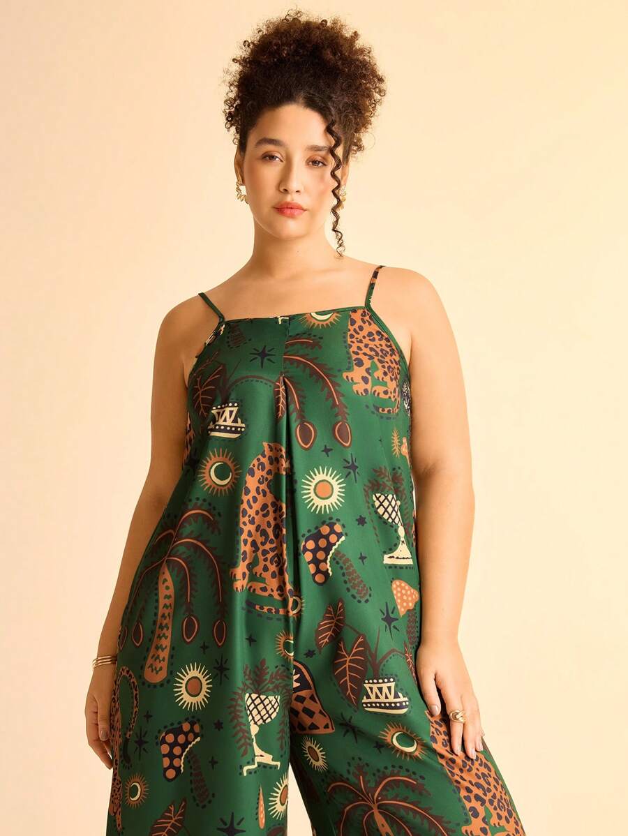 Mono Verde Plus Size Boho Leopardo & Palmeras