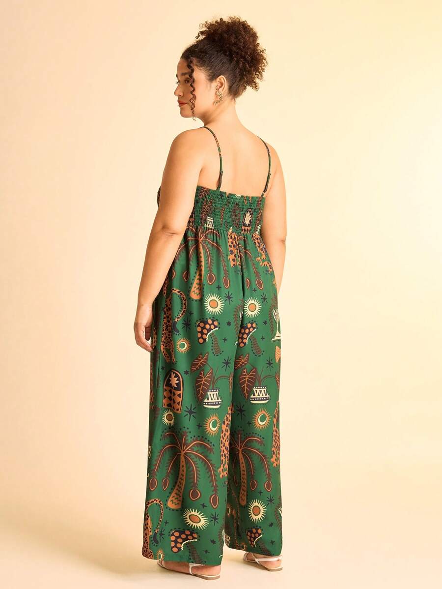 Mono Verde Plus Size Boho Leopardo & Palmeras