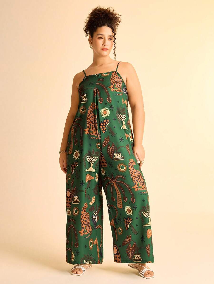 Mono Verde Plus Size Boho Leopardo & Palmeras