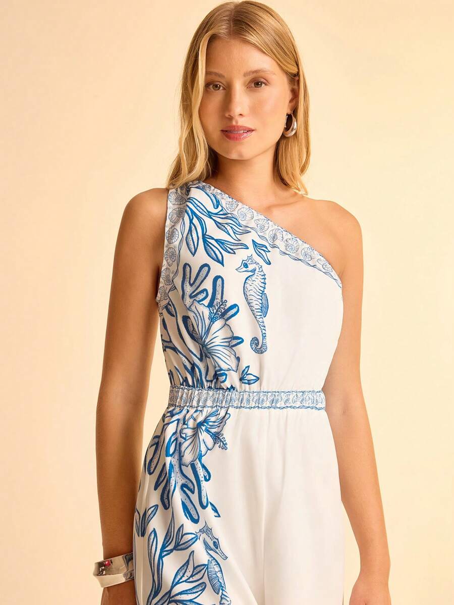 Mono Boho Un Hombro con Estampa Oceánica