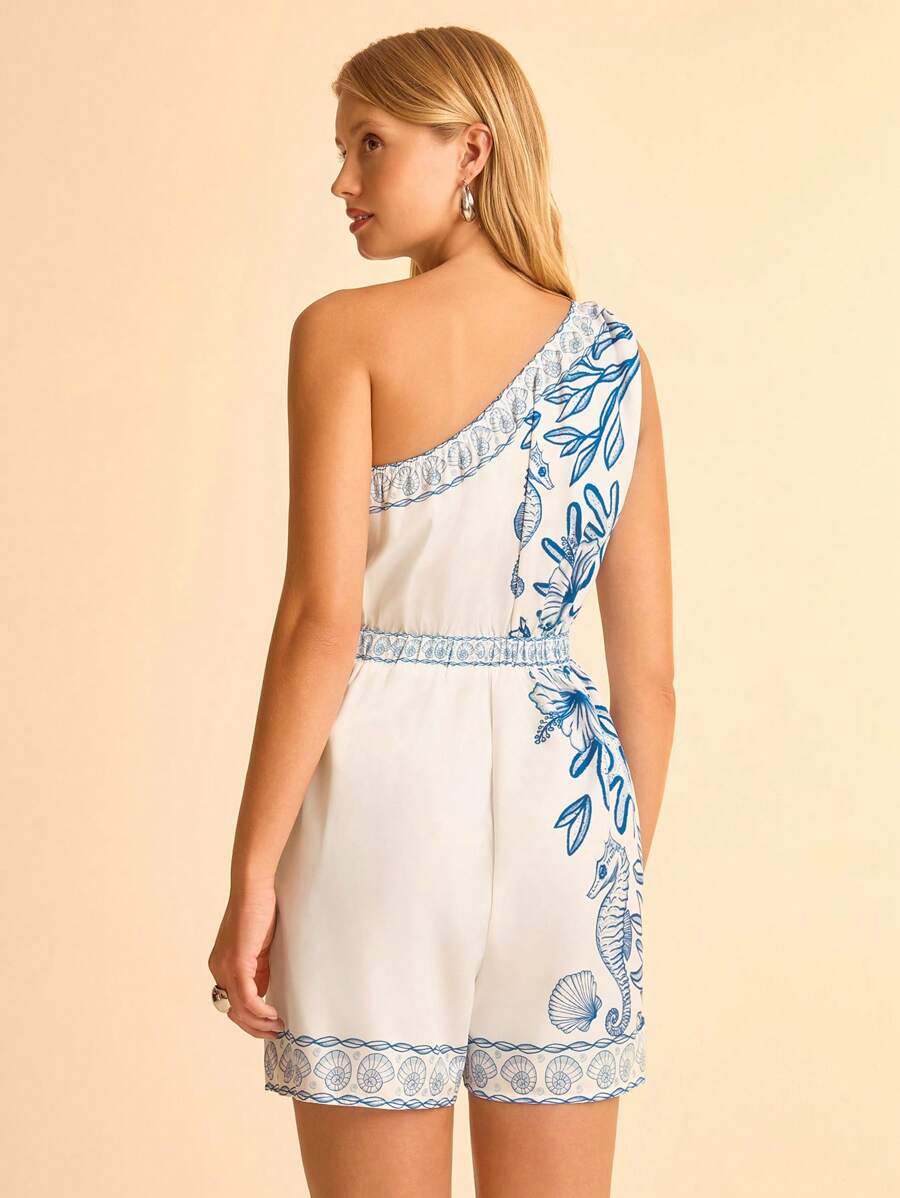 Mono Boho Un Hombro con Estampa Oceánica