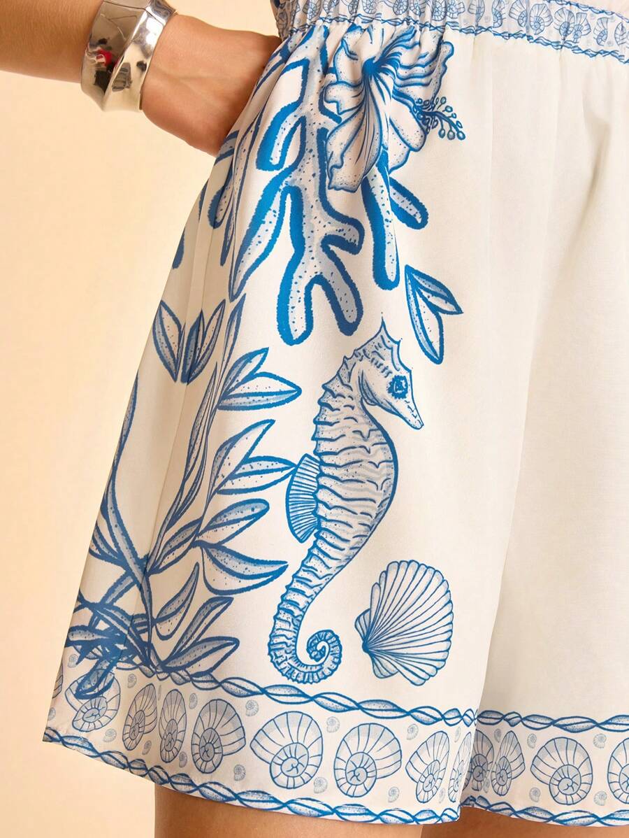Mono Boho Un Hombro con Estampa Oceánica