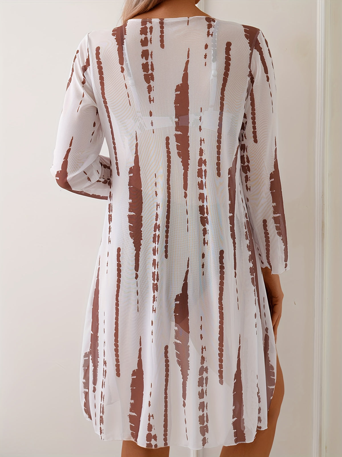 Conjunto de bikini cruzado lavado, de 3 pzas., con cárdigan de manga larga