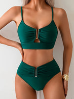 Bikini de Color Sólido con detalles dorados