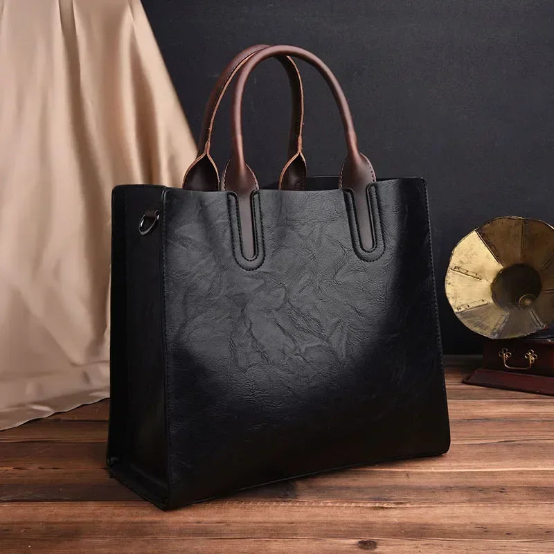 Bolsos de mano informales grandes de piel de aceite Vintage para mujer, bolsos de mano de alta calidad, bolso de hombro tipo bandolera, bolsos de mensajero
