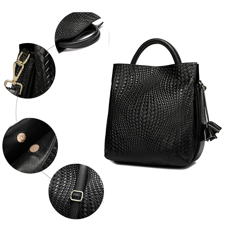 Bolso de mano de piel de vaca para mujer, bolso de mano de cuero de vaca, patrón de moda y lujoso, informal, versátil, negro