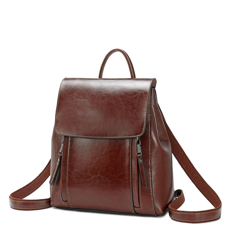 Mochila para mujer, bolso de hombro cruzado de cuero genuino para niñas, escuela, libro de piel Natural, mochila para ordenador portátil, bolsas de mensajero
