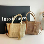 Bolso de mano tejido de paja para verano, bolso de mano de gran capacidad, bolsos versátiles de moda para mujer, bolsos de hombro informales para vacaciones de marca 2025