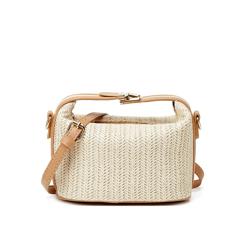 Yogodlns, bolso pequeño de paja de verano, bolso de hombro moderno, bolso cruzado de cubo tejido, bolso informal de playa junto al mar, bolso de mano con asa para niñas