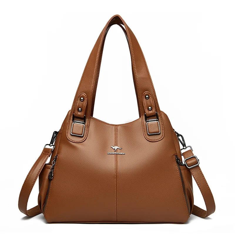 Bolsos de mano de cuero suave genuino para mujer, bolso grande de hombro informal, bolso de diseñador de lujo para mujer, bolso de gran capacidad, bolso principal caliente