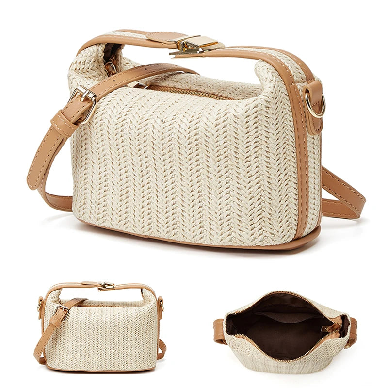 Yogodlns, bolso pequeño de paja de verano, bolso de hombro moderno, bolso cruzado de cubo tejido, bolso informal de playa junto al mar, bolso de mano con asa para niñas