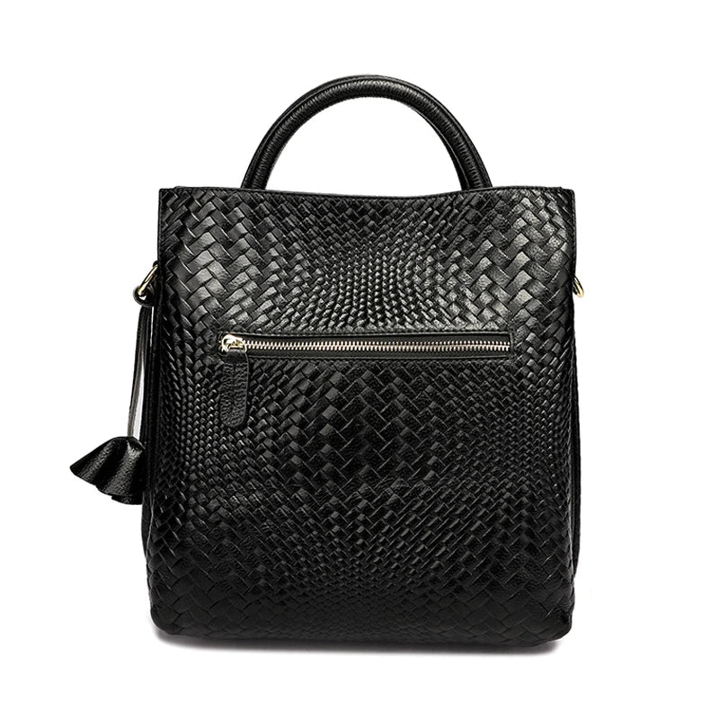 Bolso de mano de piel de vaca para mujer, bolso de mano de cuero de vaca, patrón de moda y lujoso, informal, versátil, negro